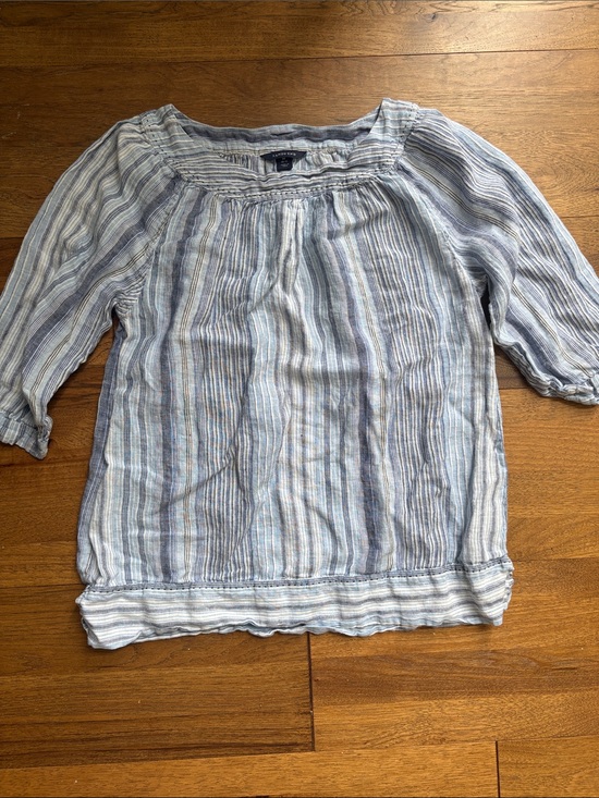 Lands' End Tops - Lands' End Light Blue Striped Peasant Blouse